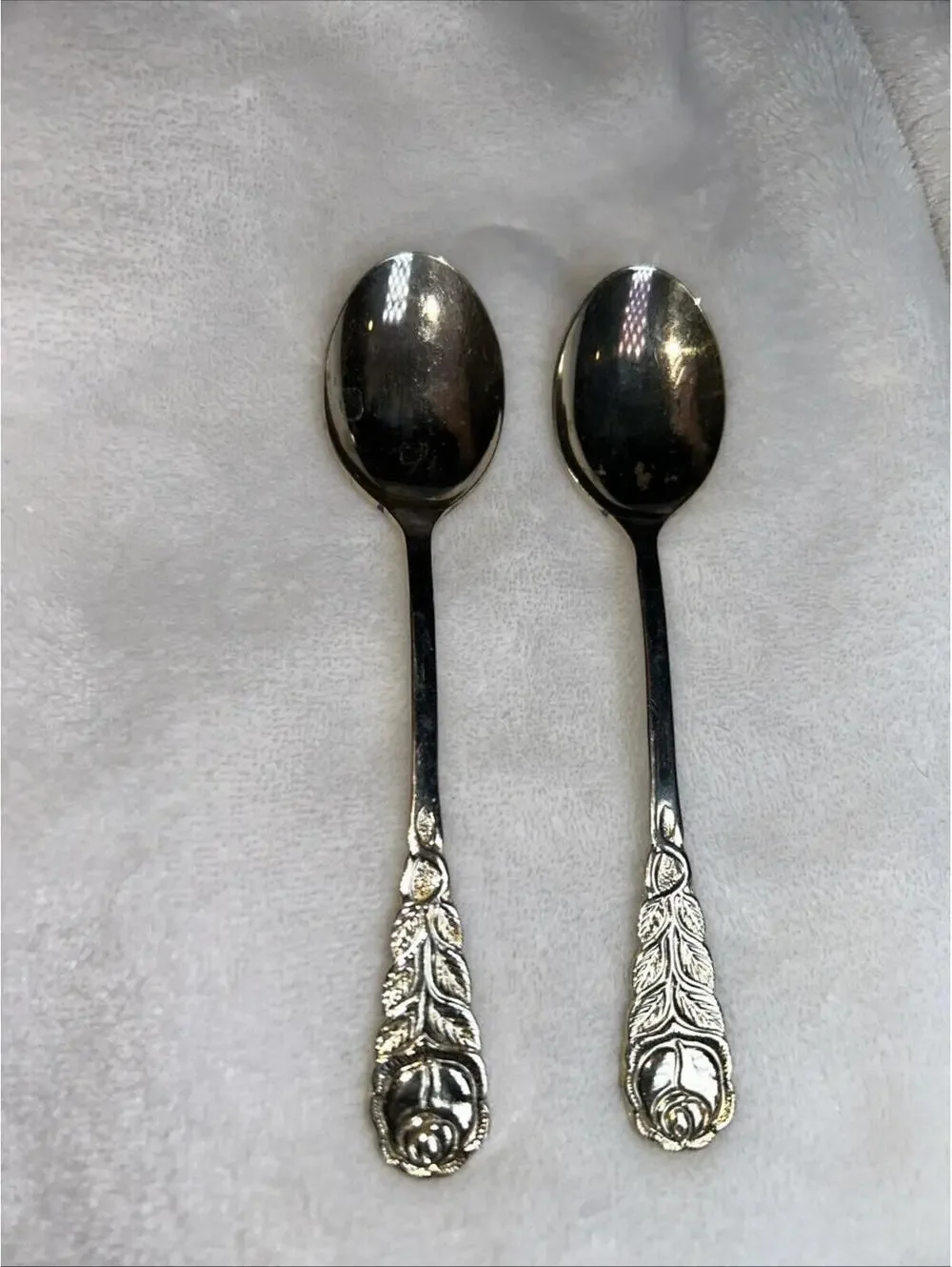 Pair Of 2 Midcentury Gold Tone Dessert Spoons Flatware ECHT vergoldet Utc Stamp